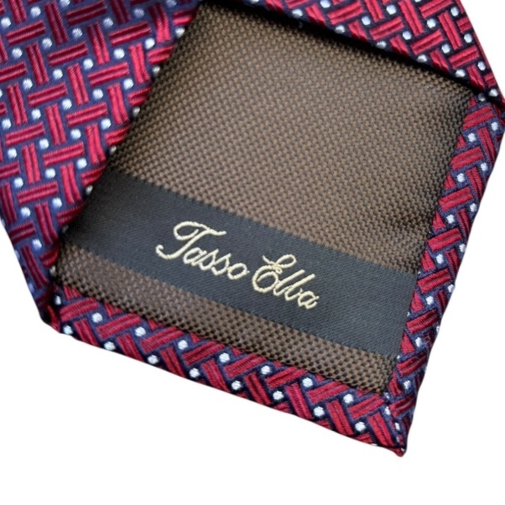 Tasso Elba Red, Navy Blue amd Whie Geometric Print Silk Necktie - Picture 2 of 9